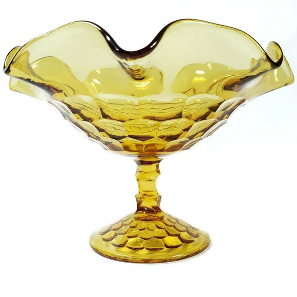 Viking Georgian Honeycomb 6.5" Crimped Amber Bowl - Picture 6 of 7